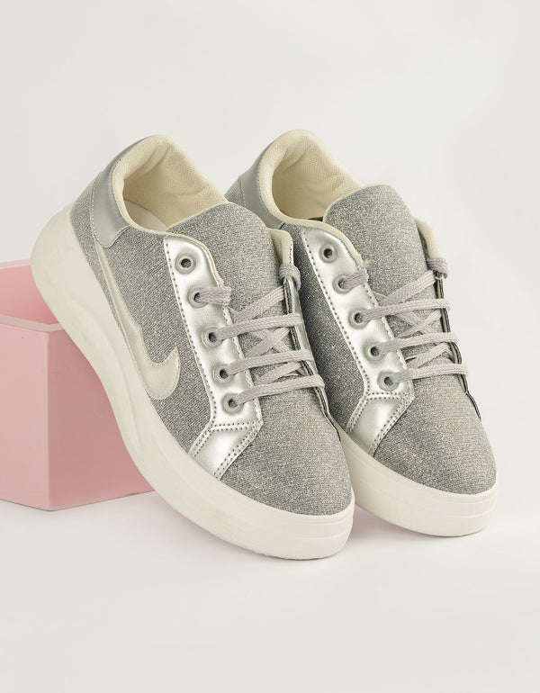 Metallic Sheen Sneakers - Silver Spark