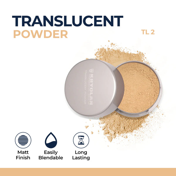 Kryolan Translucent Powder – Professional Setting Powder for Face & Body – Ultra-Fine, Color-Neutral Matte Finish for TV, Theater, Stage & Acting – 60g