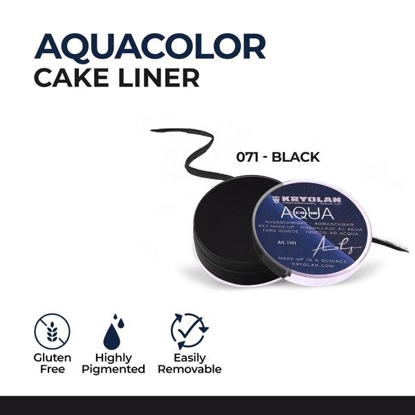 Kryolan Aquacolor Cake Liner – Professional Water-Activated Eyeliner for Face & Body – Intense, Smudge-Proof, Long-Lasting Formula for TV, Theater, Stage & Acting – 3.5g