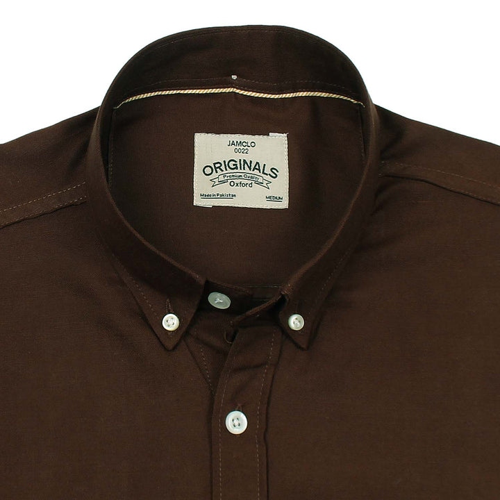 Dark Wood Brown Oxford Shirt.