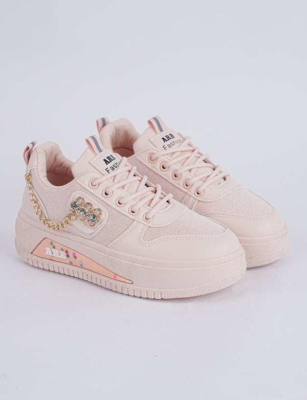 Blush Luxe Chain Sneakers – Elegant Style, Everyday Comfort