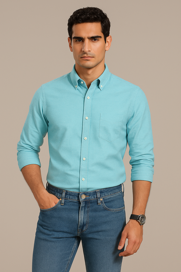 Double Tone Aqua Blue Oxford Shirt