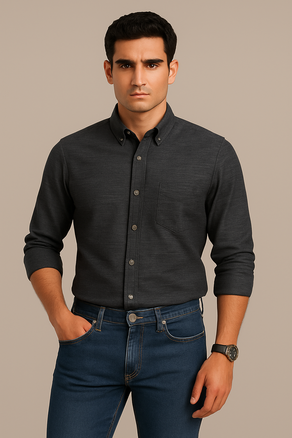 Coal Grey Slub Oxford Shirt