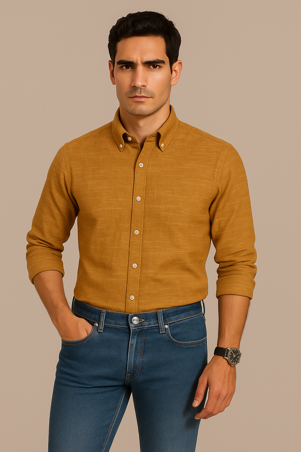 Clay Brown Slub Oxford Shirt