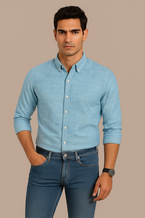 Blue Slub Oxford Shirt