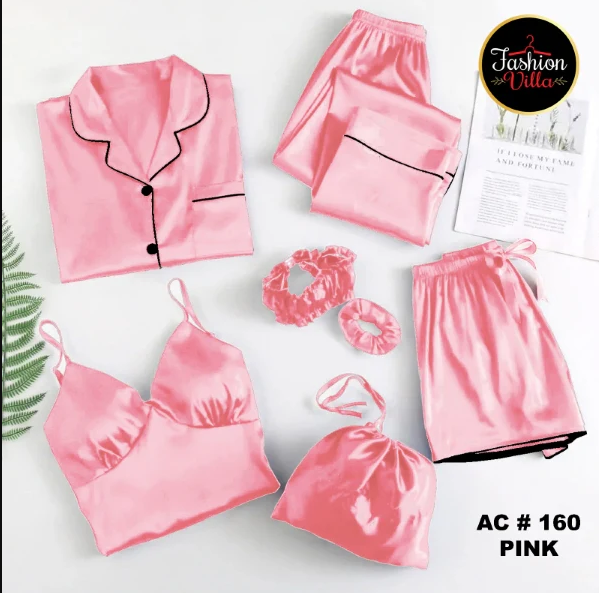 3pcs Silk Night Suit - Pink