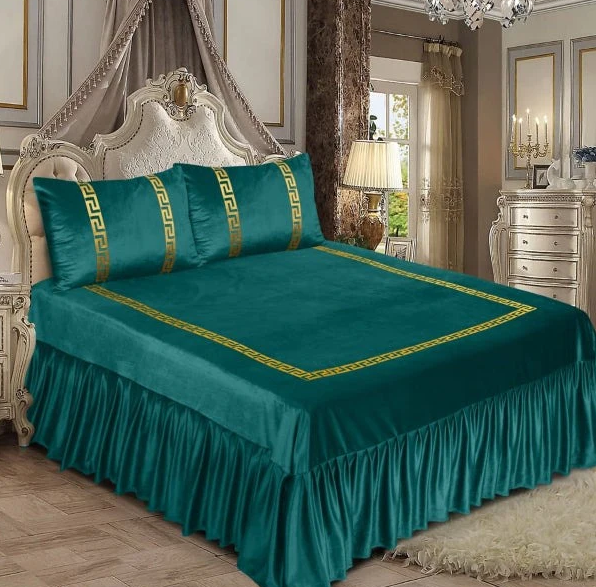 3pcs Luxury Velvet Laser Applique Bedsheet Set - Zinc