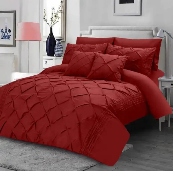 Dark Red Pintuck - 8pcs Duvet Set