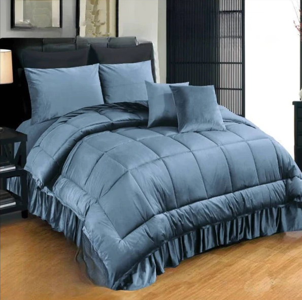 Pure Luxury Velvet Winter Set (Grey) - 6pcs Comforter Set