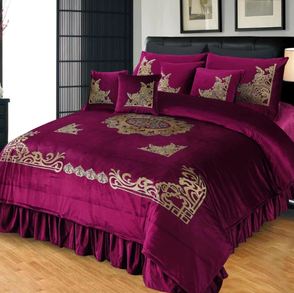 Pure Velvet Laser Applique Set (Maroon) - 9pcs Duvet Set