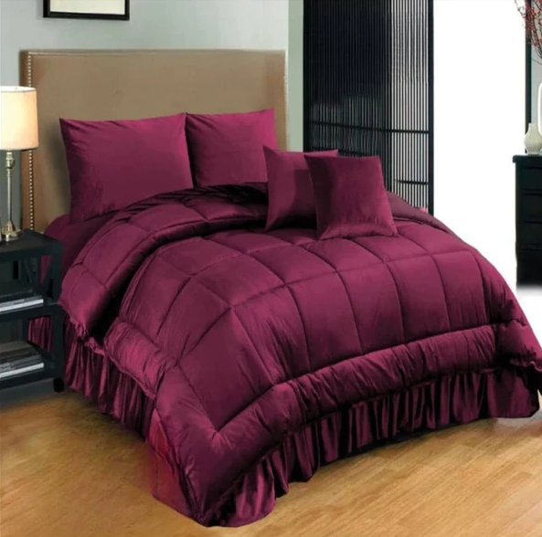 Pure Luxury Velvet Winter Set (Maroon) - 6pcs Comforter Set