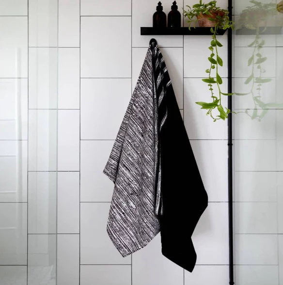 Black Grey Terry Velvet - Bath Towel