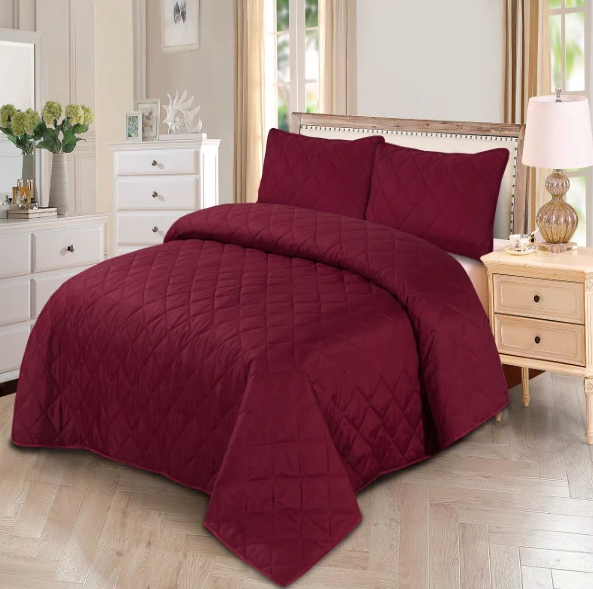 Premium Bedspread Dark Red - 3pcs Set #9373