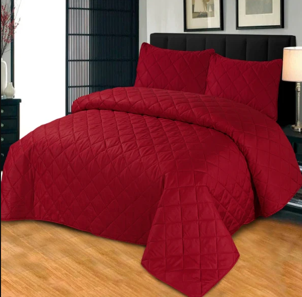 Premium Bedspread Maroon - 3pcs Set #9372