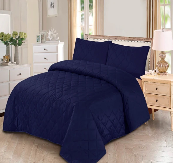 Premium Bedspread Mid Night Navy - 3pcs Set #9371