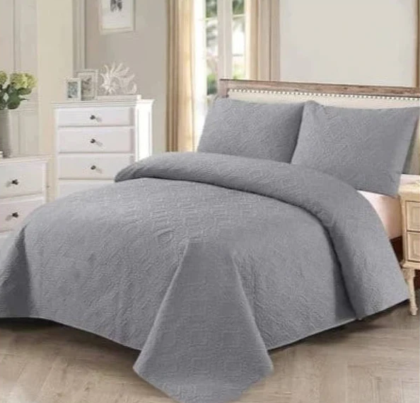 Premium Bedspread Smoke Grey - 3pcs Set #9359