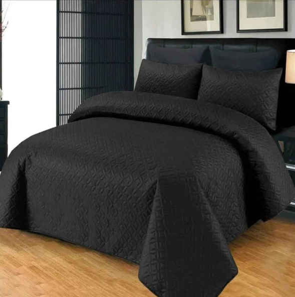 Premium Bedspread Black - 3pcs Set #9347