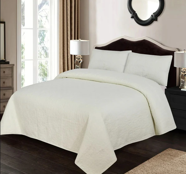 Premium Bedspread Off White - 3pcs Set #9353