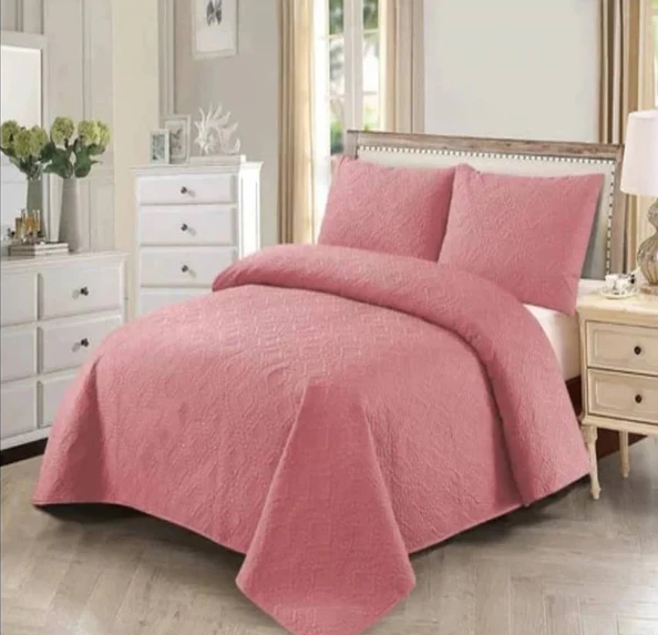 Premium Bedspread Tea Pink - 3pcs Set #9360