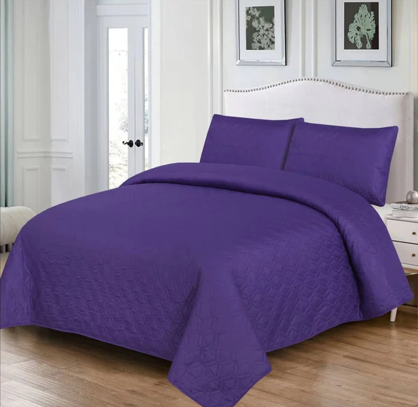 Premium Bedspread Dark Purple - 3pcs Set #9355