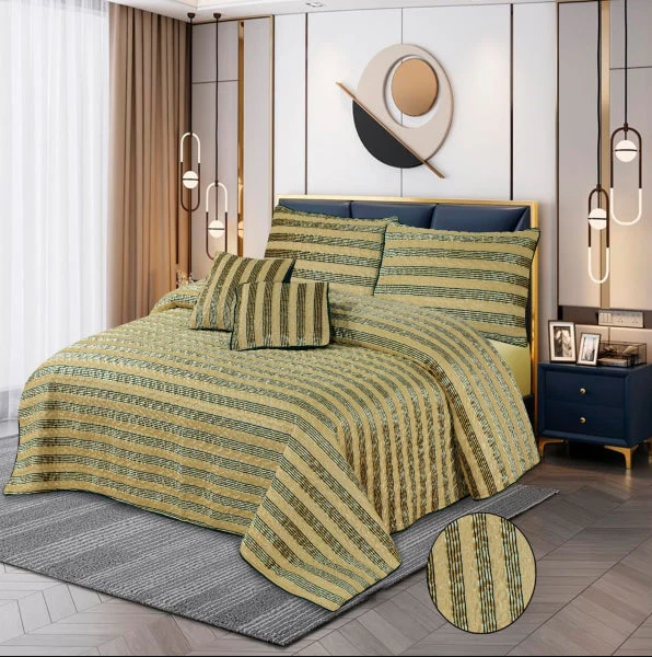 Palachi Bridal Fancy Set (Golden Black Stripe) - 5pcs Bedsheet Set