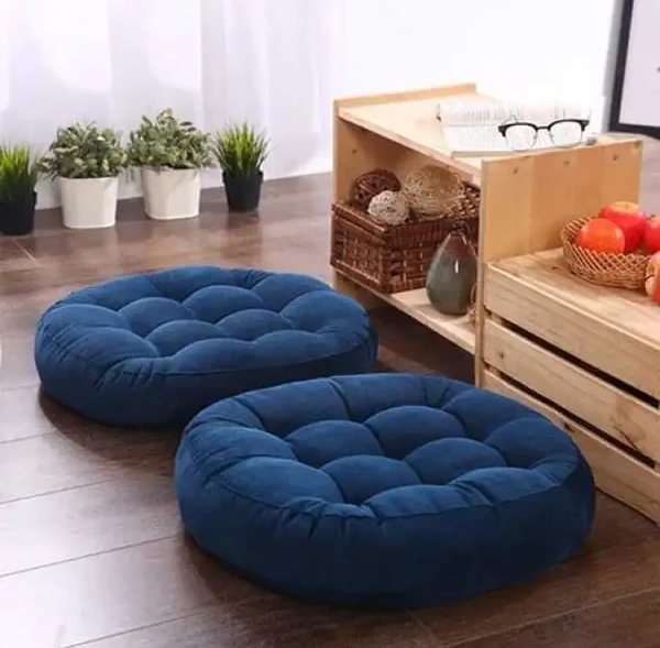 2pcs x Tufted Round Floor Cushion - 2413-Blue