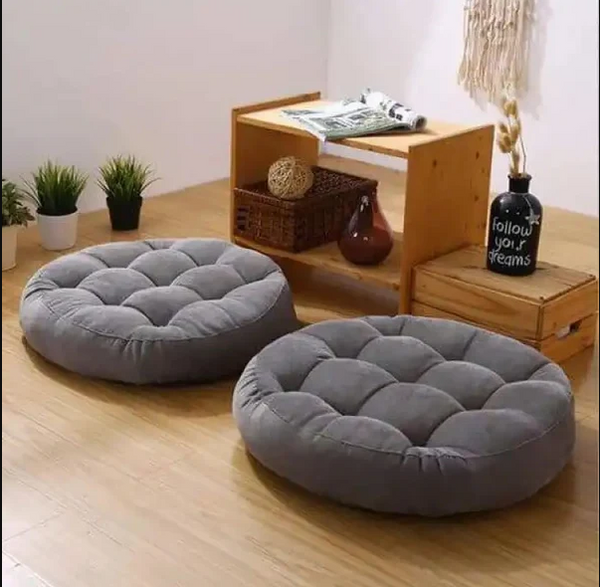 2pcs x Tufted Round Floor Cushion - 2411-Grey