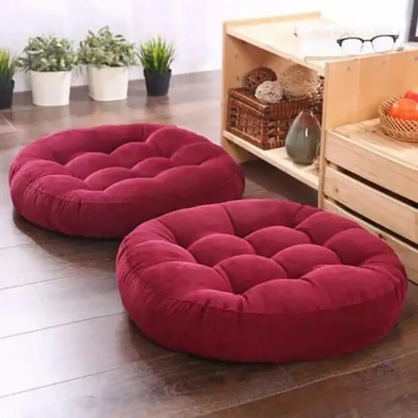 2pcs x Tufted Round Floor Cushion - 2417-Red