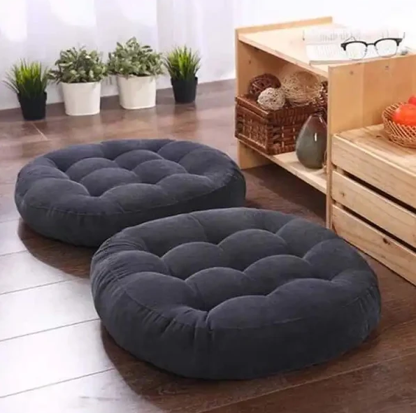 2pcs x Tufted Round Floor Cushion - 2418-Black