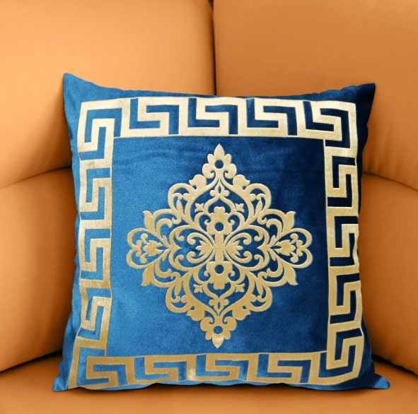 2pcs Laser Applique Filled Velvet Cushion - Blue