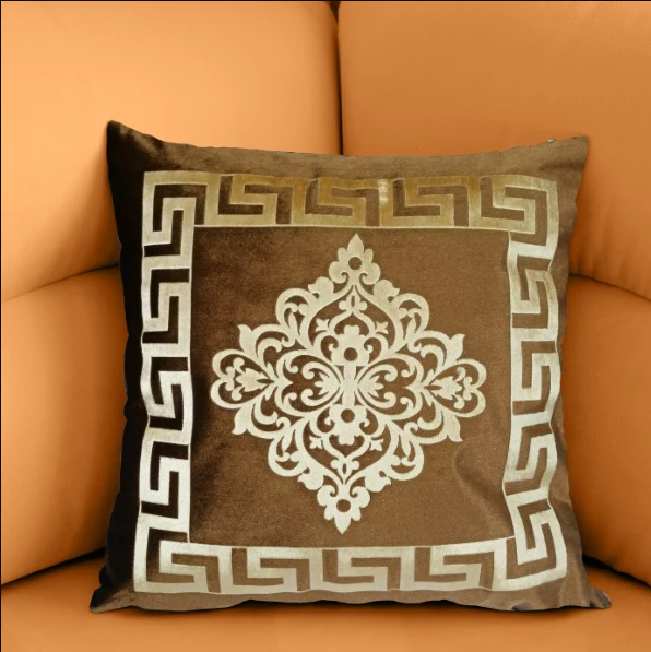 2pcs Laser Applique Filled Velvet Cushion - Light Brown