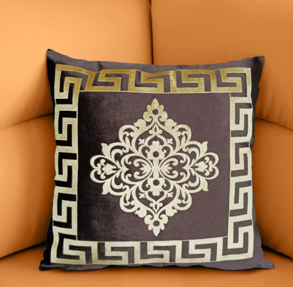 2pcs Laser Applique Filled Velvet Cushion - Dark Brown